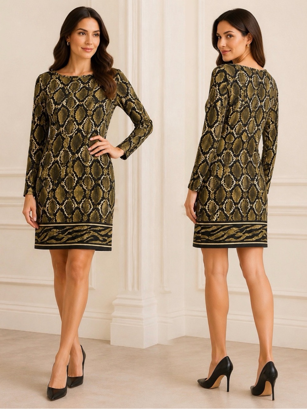 Michael Kors Snake Print Border Shift Dress Size Small
